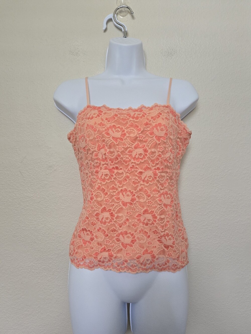 Y2K Floral Lace Cami Peach Orange Size Medium Dainty Coquette